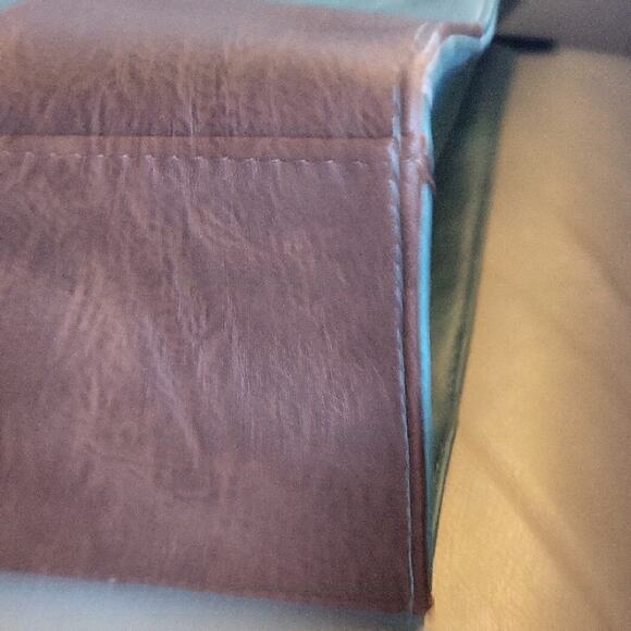 Classic Teal and Brown Tote Bag with Brown Faux Leather Accents - Picture 12 of 13
